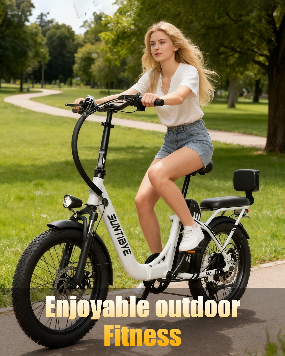 SE1 Folding Electric Bike 1000W 48V 15Ah, 20x3.0 Commuter Ebike with Passenger Seat UL2849