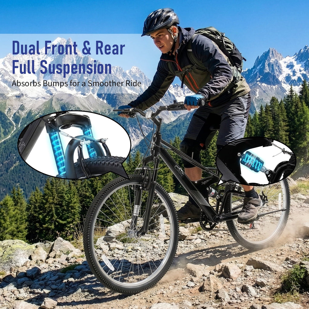 Ktaxon 26 inch 7 Speed Mountain Bike for Adult, Dual Shock Absorbers, Dual V Brake, Black