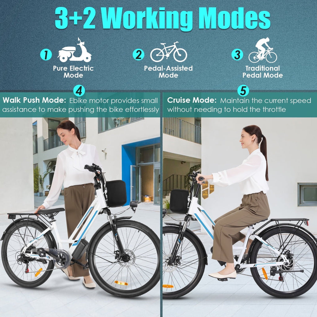 Elifine 500W Electric Bike for Adults, 26 Commuter Electric Bicycle 19.8mph City Ebike with 5 Riding Modes, 48V 7.8Ah Removable Battery UL 2849, LCD Intelligent Display Hybrid Electric Bike Red
