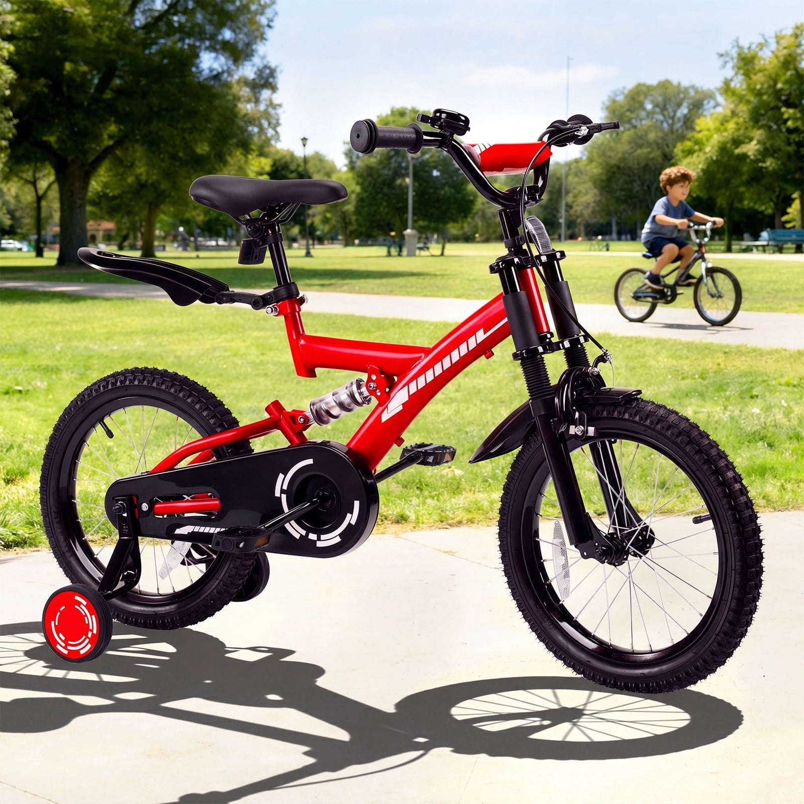 Fenbeli 18 Inch Kids Bike with Training Wheels for Girls Boys Ages 6-9, Red