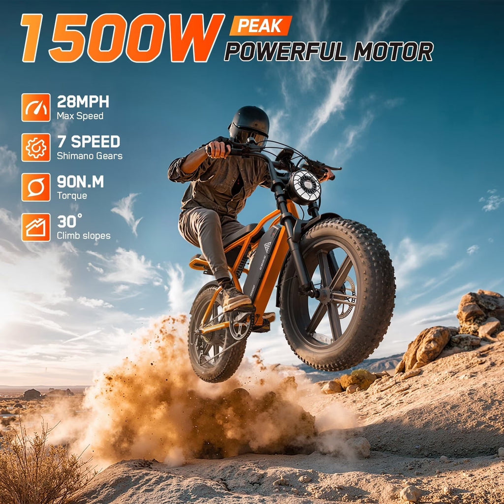 TST Electric Bike for Adults, 750W Peak 1500W Motor, 20x4 Fat Tire, E Mountain Bike, 48V/15AH UL2849