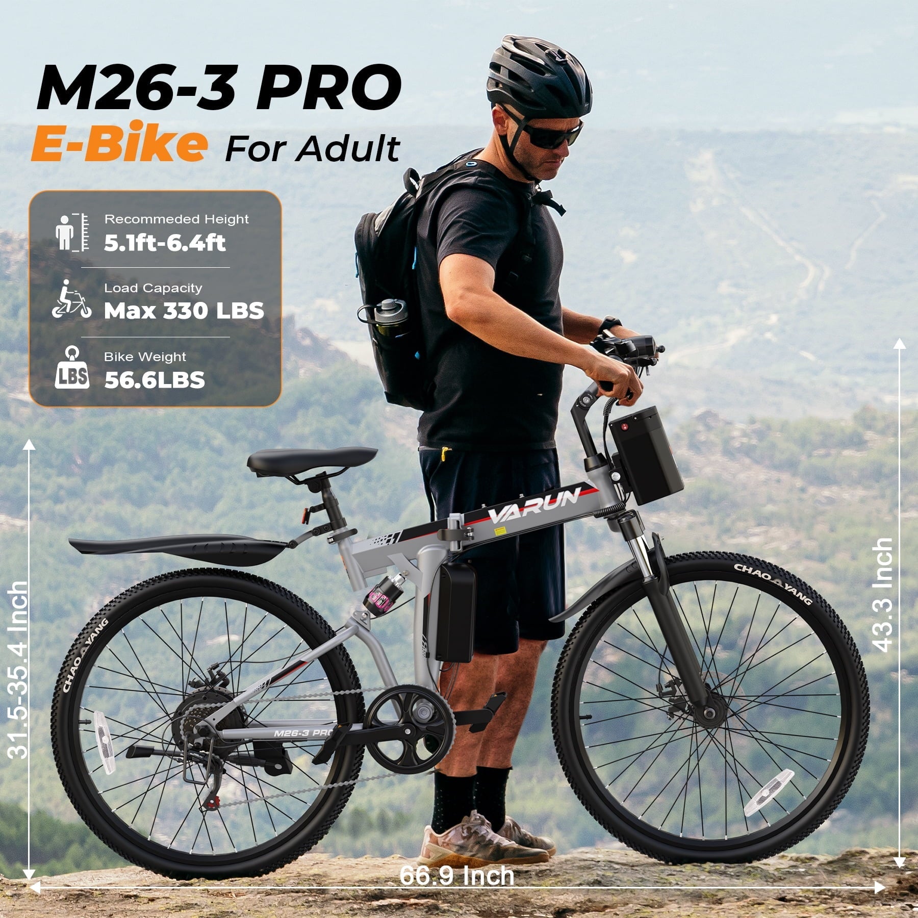 VARUN Electric Bike, 26 Foldable Ebike, Peak 750W Motor, 48V 374.4Wh Battery, up to 20+mph 50 Miles, 7 Speeds with Bike Pump, Phone Holder & Bike Lock & Rear Light, E Bike for Adult, UL2849(Black)