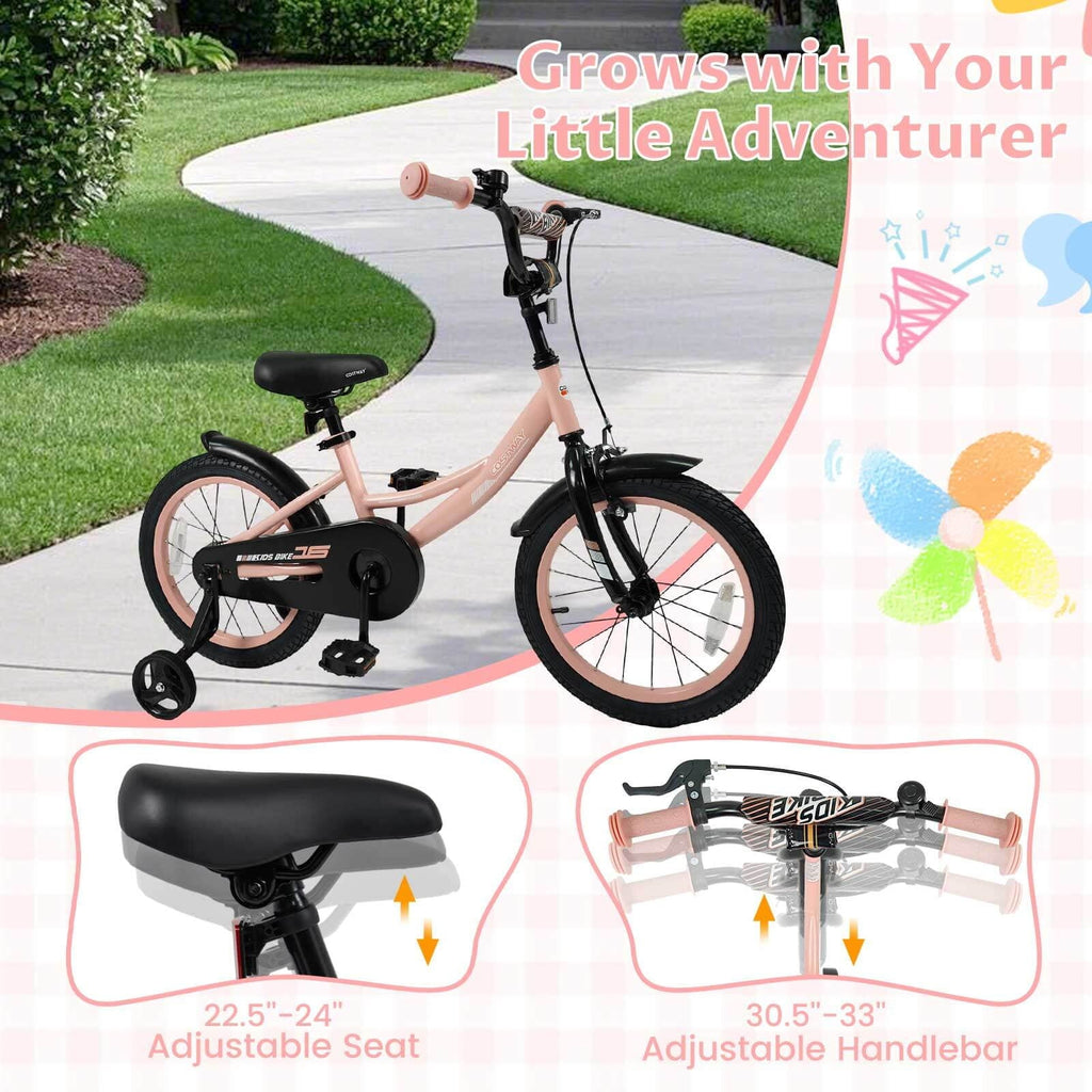 Costway 18 Inch Kids Bike with Training Wheels Dual Brakes Adjustable Seat Handlebar Height