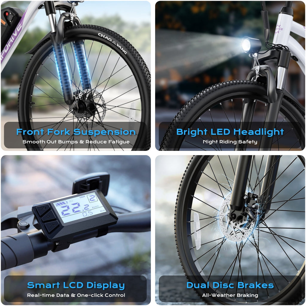 VIPDRIVE Electric Bike for Adults, 26'' 750W Peak Ebike, 48V 7.8AH Removable Battery .Up to 40 Miles 20MPH Electric Mountain Bike .Front Fork Suspension .UL2849