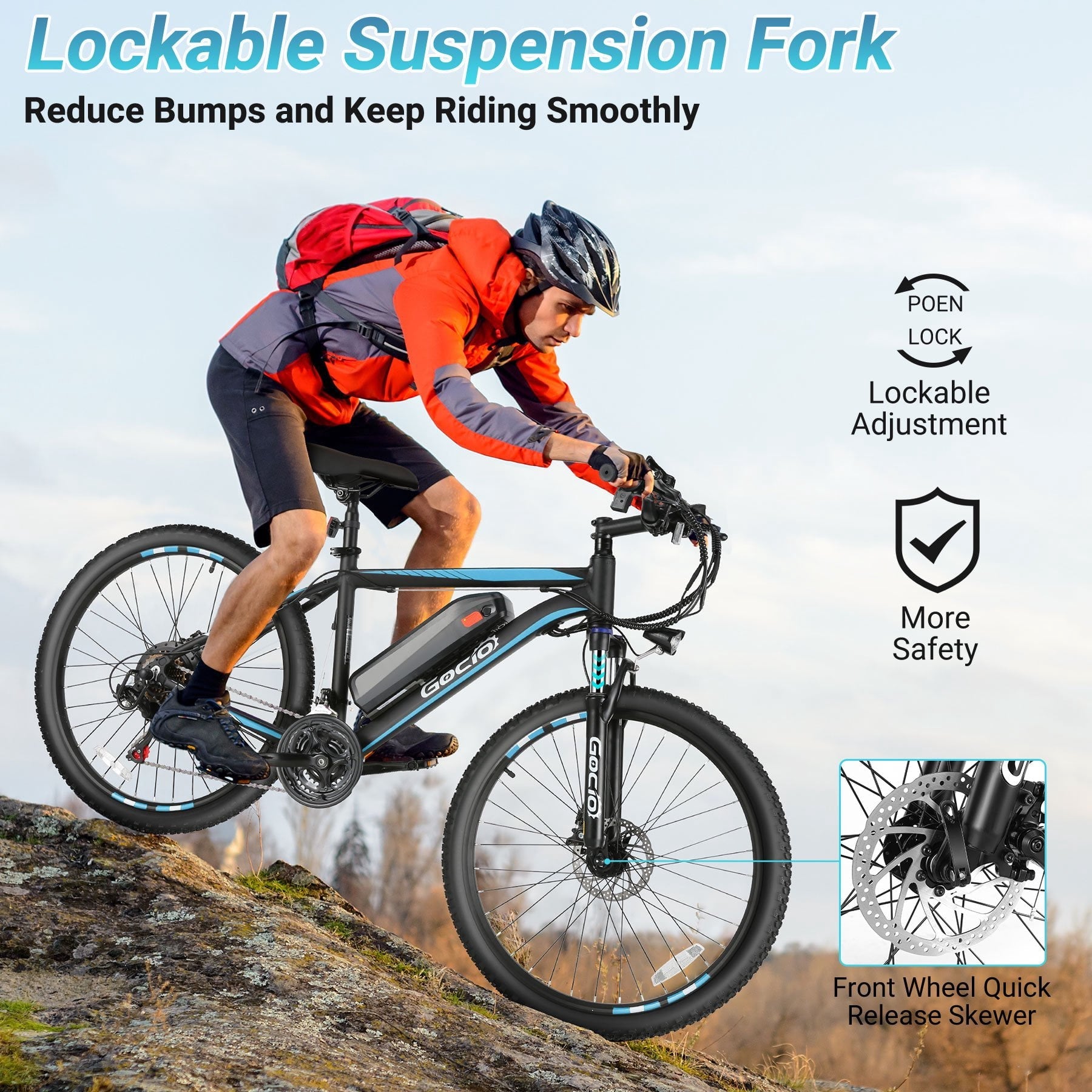 Gocio UL2849 Certified 26 Electric Bike for Adults, 750W Peak Motor, 48V 7.8Ah Battery, 20MPH Max Speed, Off-Road Mountain E-bike