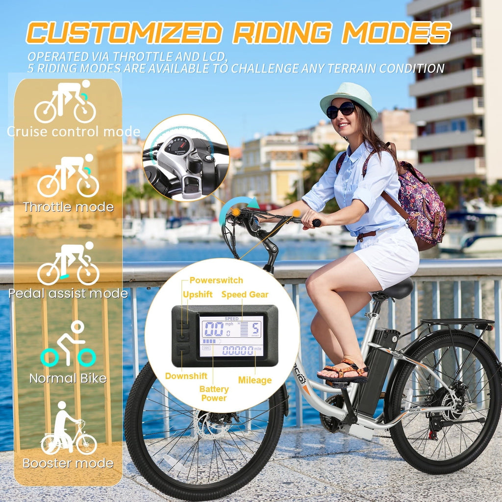 Gocio 26 Electric Bike for Adults, 750W Peak Motor Commuter E-Bike, 48V 7.8Ah Battery, 7-Speed, UL2849