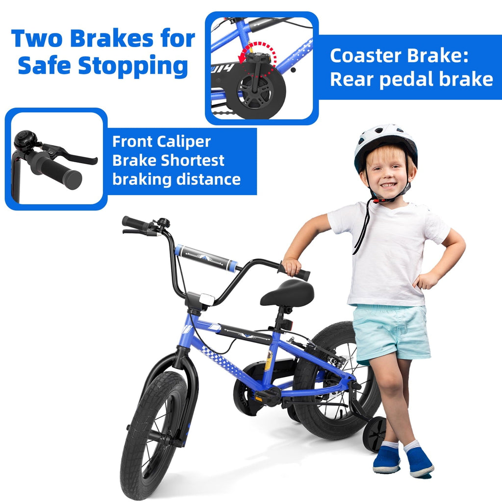 Korimefa Kids Bike, 14 inch Boys Bike BMX Style Bicycle with Training Wheels Coaster Brake for 4 5 6 7 Years Old Toddlers Boys , Blue