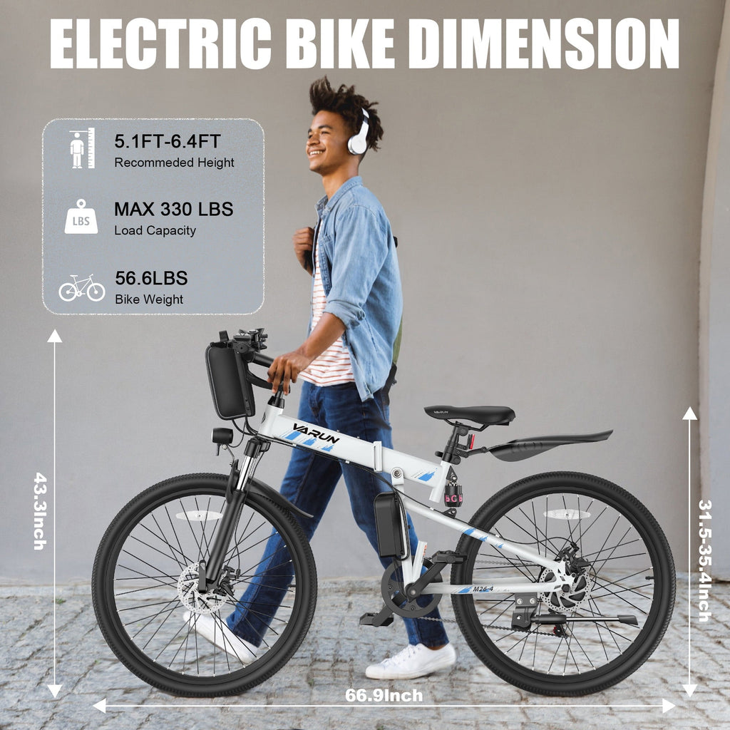 VARUN Electric Bike, 26 Foldable Ebike, Peak 750W Motor, 48V 374.4Wh Battery, up to 20+mph 50 Miles, 7 Speeds with Bike Pump, Phone Holder & Bike Lock & Rear Light, E Bike for Adult, UL2849(Black)