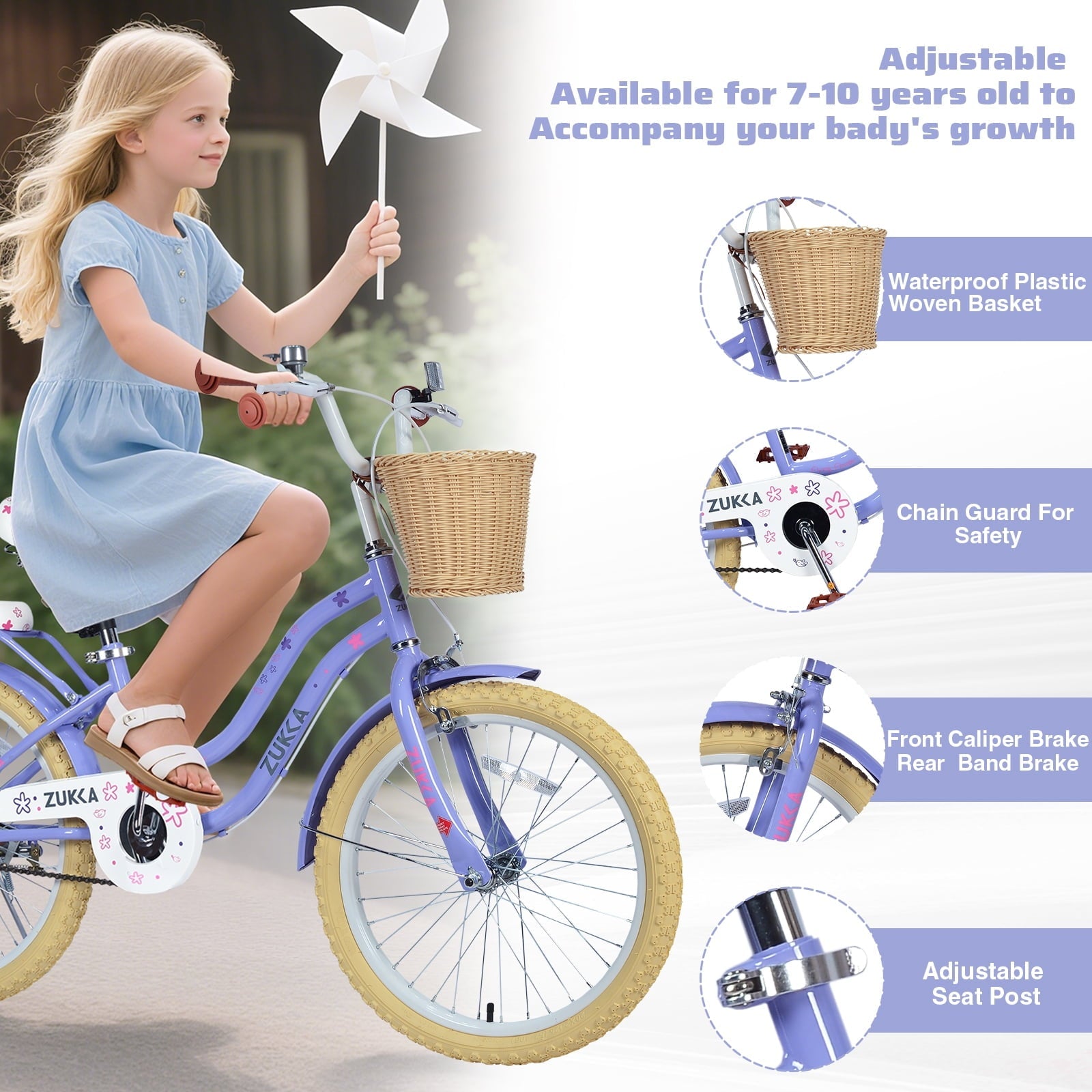 20 inch Girls Bike for 7-10 Years Old Kids, SHINPT Kids Bicycle with Basket & Lightweight, Comfortable City Bikes with Rear Rack and Basket, Pink