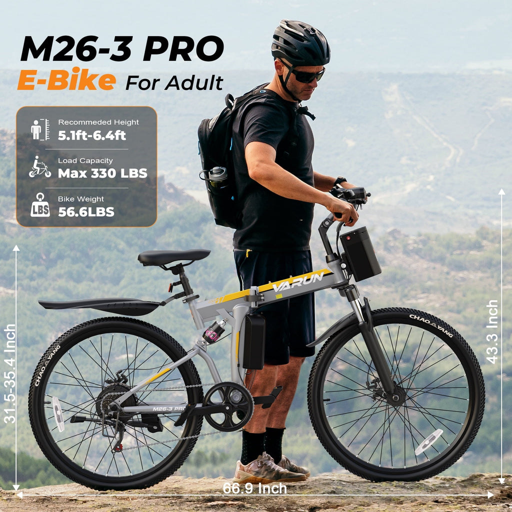 VARUN Electric Bike, 26 Foldable Ebike, Peak 750W Motor, 48V 374.4Wh Battery, up to 20+mph 50 Miles, 7 Speeds with Bike Pump, Phone Holder & Bike Lock & Rear Light, E Bike for Adult, UL2849(Black)