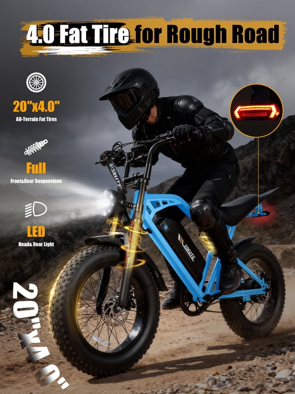 ESKUTE Electric Bike for Adults & Teens, 29MPH, 80 Miles Range, 48V 20.8Ah Battery, 20 x 4.0 Fat Tire, Dual Suspension, 7-Speed Off-Road Ebike Orange, UL2849