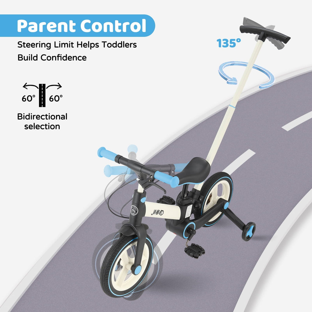 JMMD Toddler Bike with Push Handle for Kid 18-60 Months, 6 in 1 Foldable Tricycle with Training Wheel, Pedals, Kid Balance Bike for Boy & Girl, Black
