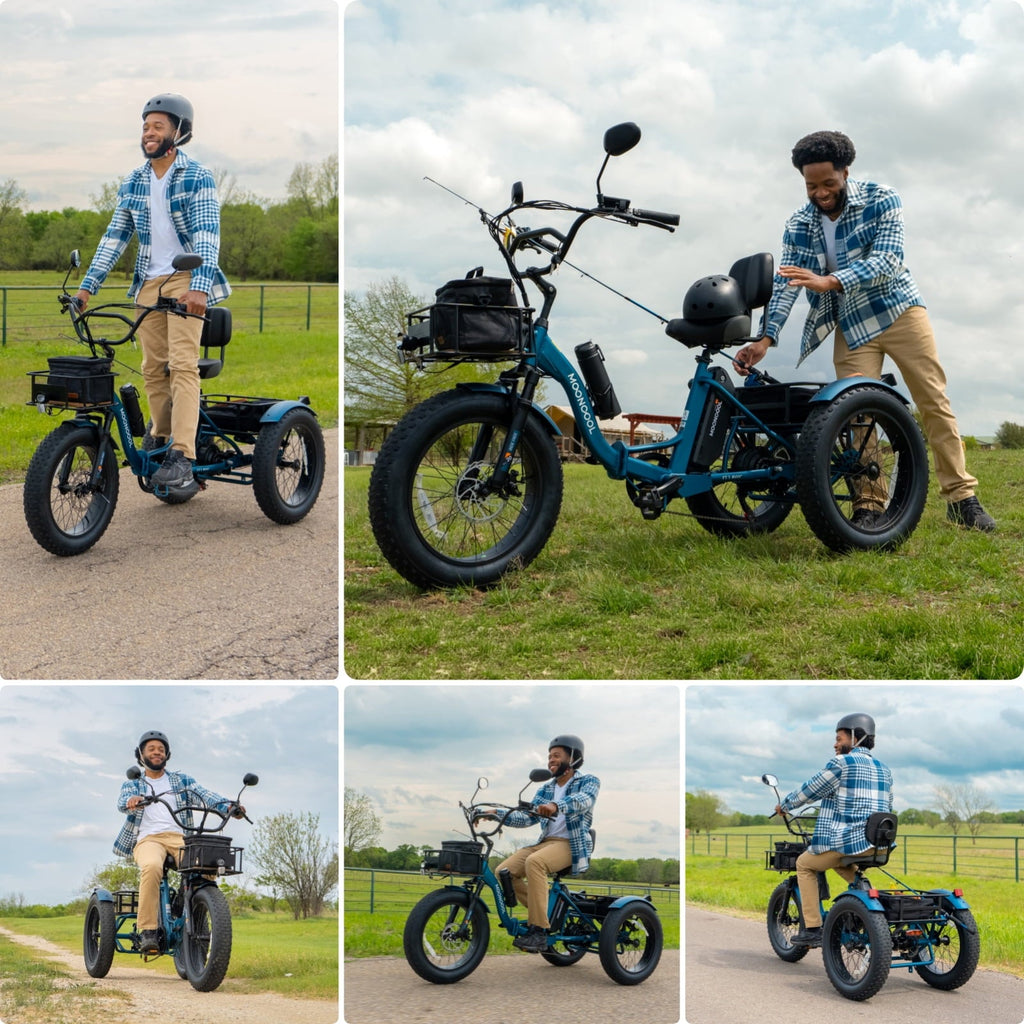 MOONCOOL Folding Electric Tricycle for Adults, 20 x 4 Fat Tire Electric Trike, 48V Peak 1092W  Electric Bicycle, 3 Wheels 7 Speed Ebike w/ 14.5Ah Removable Battery& Speed Differential Mechanism