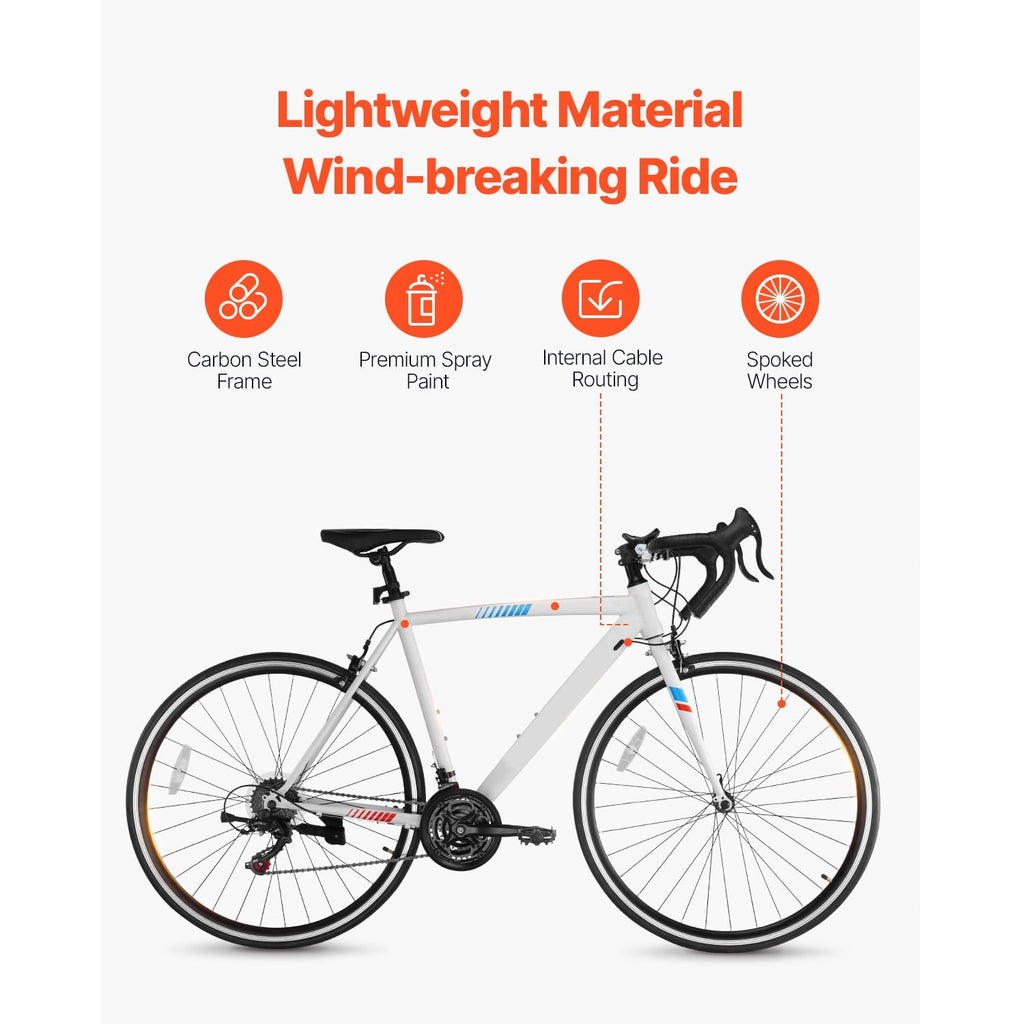 KFFKFF Road Bike with 700C Wheels, 21-Speed Drivetrain, Carbon Steel Frame, Drop Bar, and Caliper Brake for Urban Commuting and Sport Cycling
