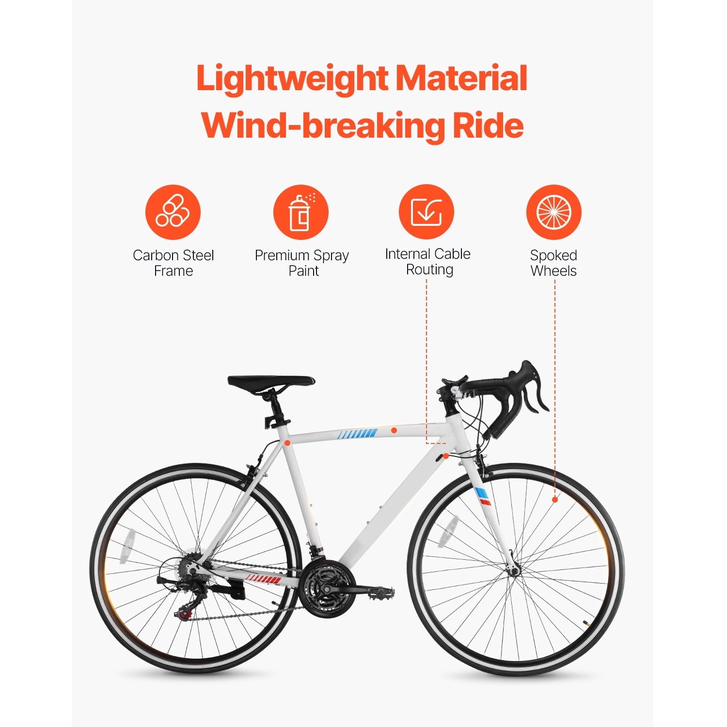 KFFKFF Road Bike with 700C Wheels, 21-Speed Drivetrain, Carbon Steel Frame, Drop Bar, and Caliper Brake for Urban Commuting and Sport Cycling