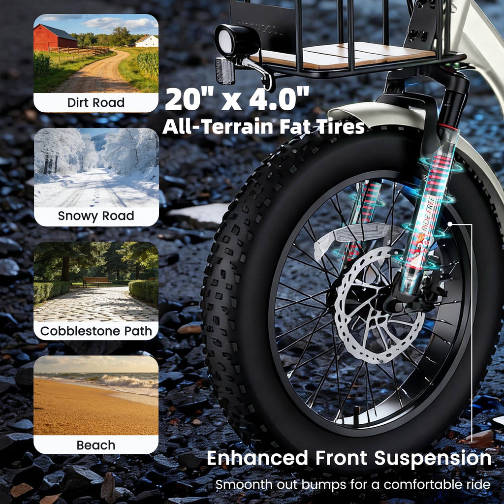 MOONCOOL Folding Electric Tricycle for Adults, 20 x 4 Fat Tire Electric Trike, 48V Peak 1092W  Electric Bicycle, 3 Wheels 7 Speed Ebike w/ 14.5Ah Removable Battery& Speed Differential Mechanism