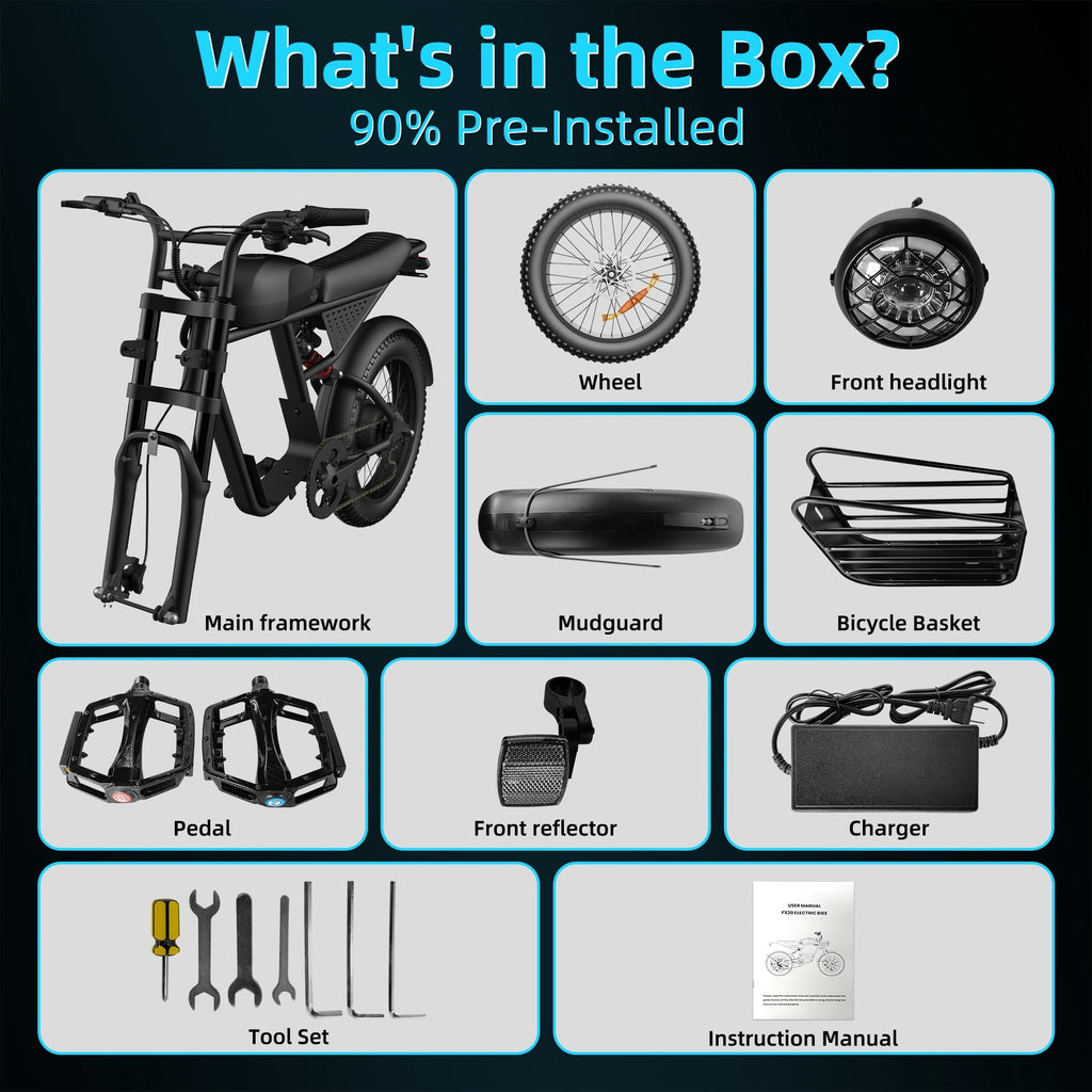 Kvaileqx Electric Bike for Adults, 1500W E-Mountain Bike, 35MPH, 40-60 Miles Range, 48V 20AH, 20 Fat Tire off-road Ebike, UL2849
