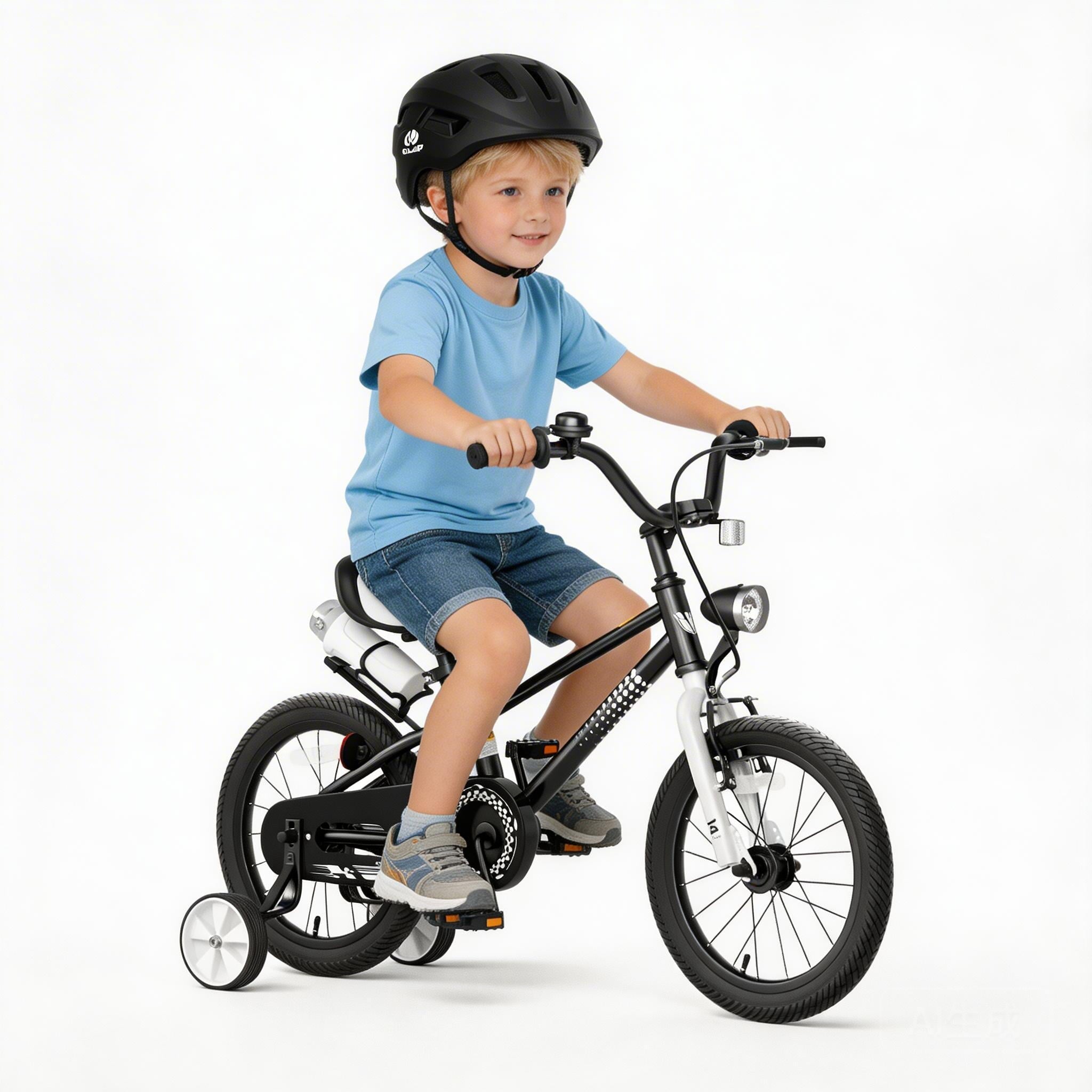 GLAF 12 14 16 Inch Boys Bike with Training Wheels & Water Bottle Holder, for Kids Ages 2-7 Years, Durable Construction, Green