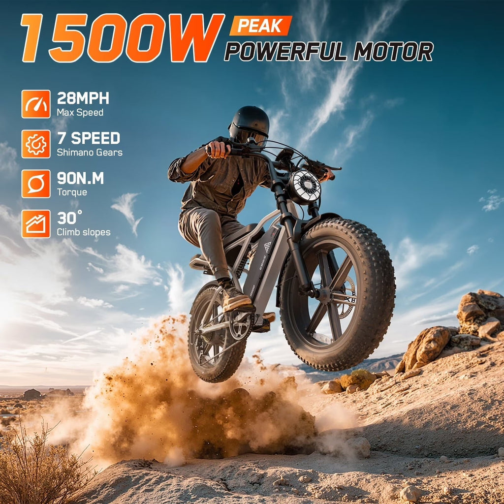 TST Electric Bike for Adults, 750W Peak 1500W Motor, 20x4 Fat Tire, E Mountain Bike, 48V/15AH UL2849