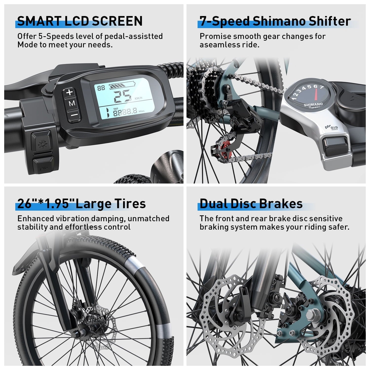 Unibike 26Electric Bike for Adults, Top Speed 22 MPH, 400W Ebike for Teens, 36V 10AH Lithium Battery, Mountain E Bike, Blue