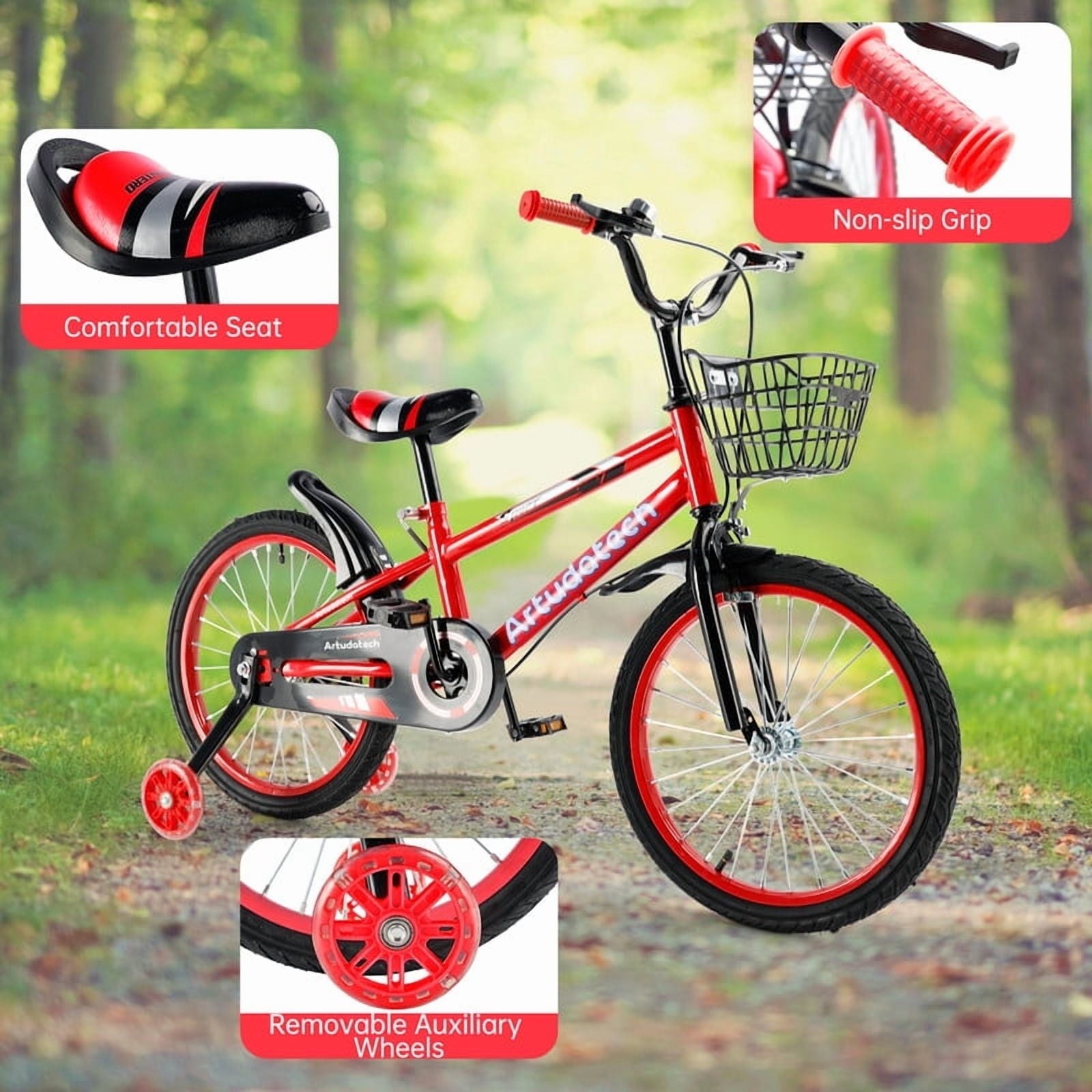 Kids Bike for Ages 3-10 Years Old Boys Girls, 14/16/18 Inch Kid's Bikes with Training Wheels, Basket, Dual Brake, Children Bicycle for Kids and Toddler Beginners, Pink/Red