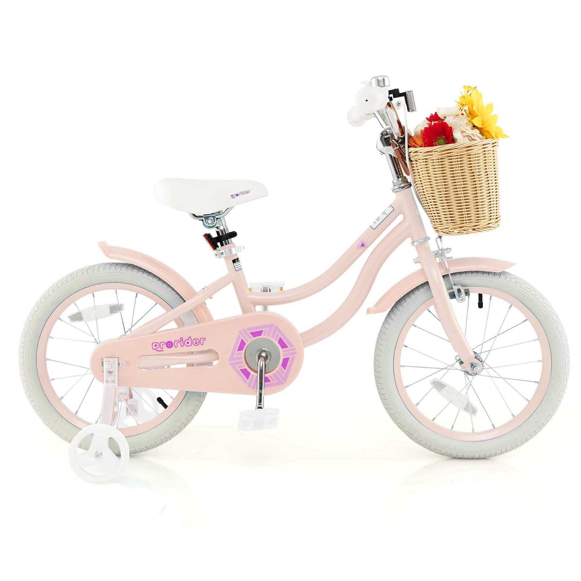 Costway 16 Kid's Bike with Training Wheels Adjustable Handlebar Seat Handbrake Pink