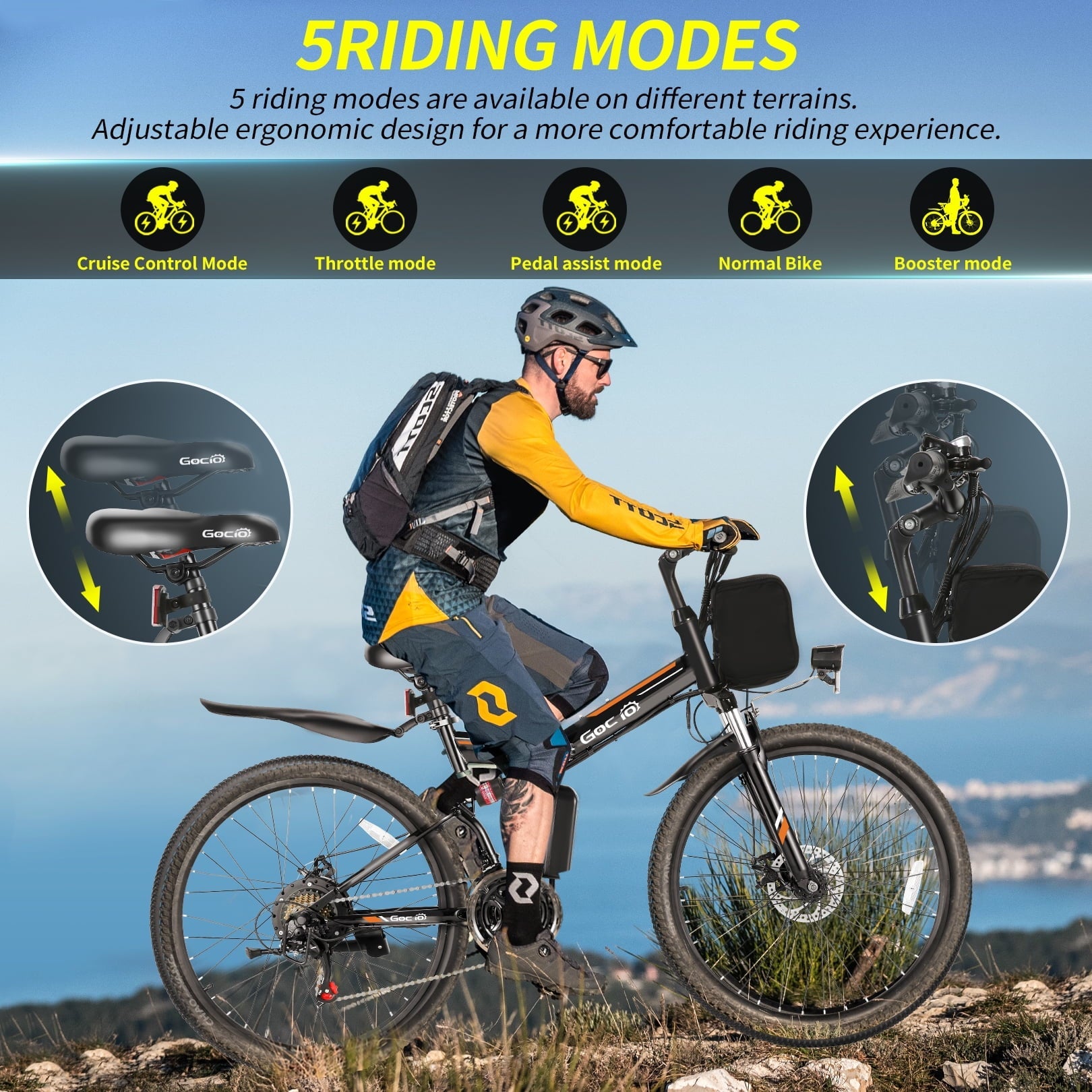 Gocio 26 Folding Electric bike for Adults, 750W Peak Motor 48V 7.8Ah Battery, 21 Speed Mountain Ebike, UL2849