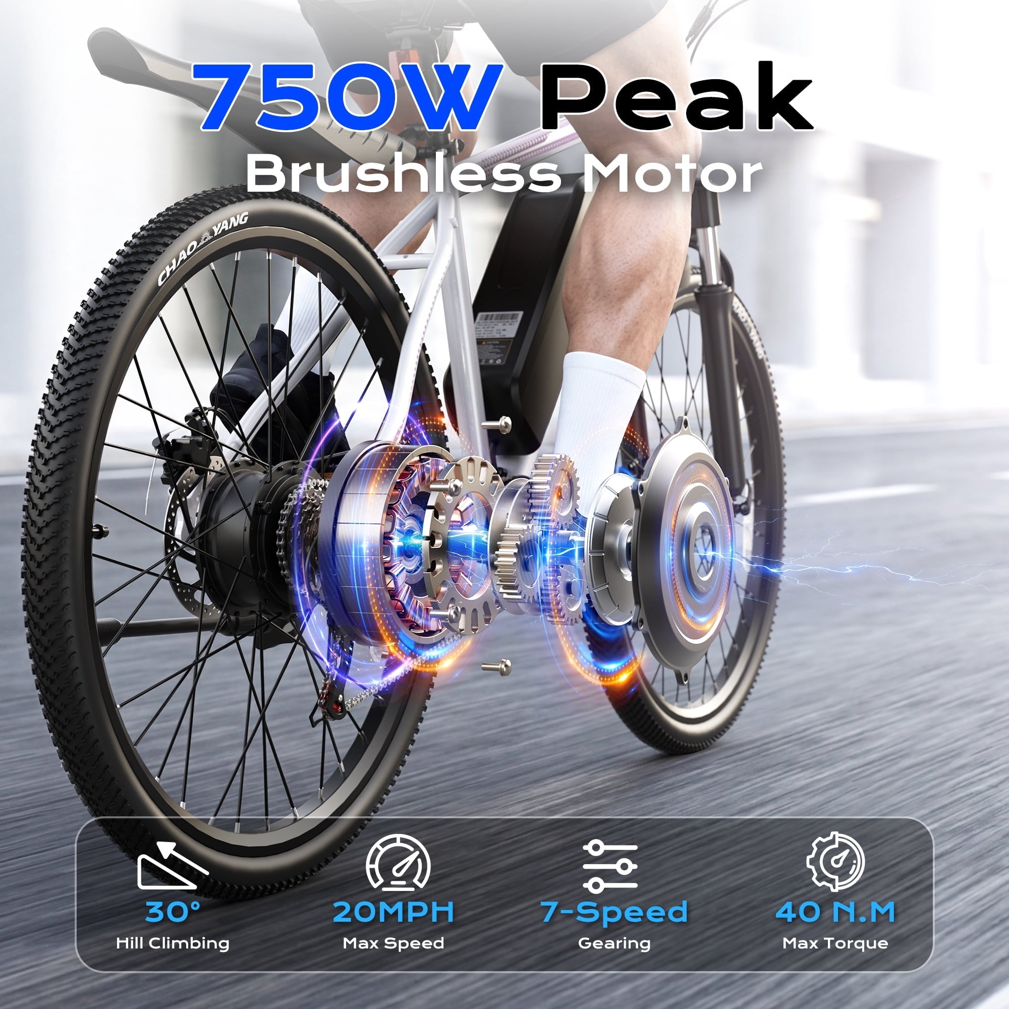 VIPDRIVE Electric Bike for Adults, 26'' 750W Peak Ebike, 48V 7.8AH Removable Battery .Up to 40 Miles 20MPH Electric Mountain Bike .Front Fork Suspension .UL2849
