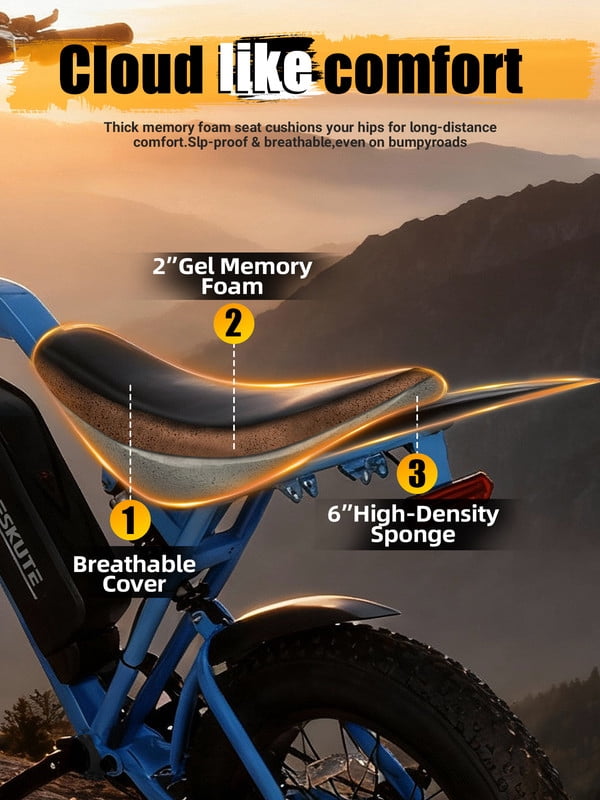 ESKUTE Electric Bike for Adults & Teens, 29MPH, 80 Miles Range, 48V 20.8Ah Battery, 20 x 4.0 Fat Tire, Dual Suspension, 7-Speed Off-Road Ebike Orange, UL2849