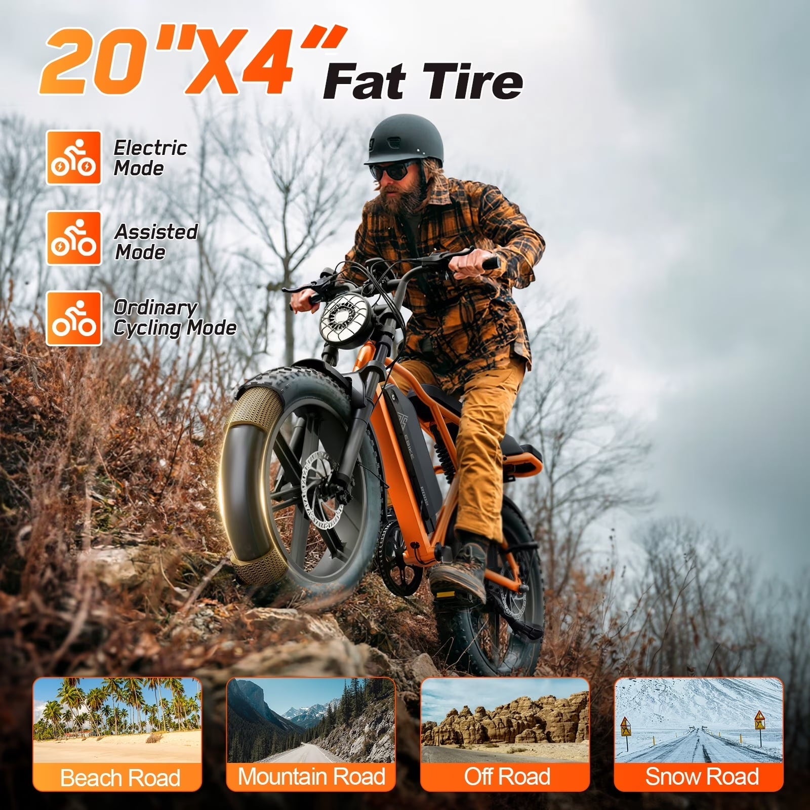 TST Electric Bike for Adults, 750W Peak 1500W Motor, 20x4 Fat Tire, E Mountain Bike, 48V/15AH UL2849