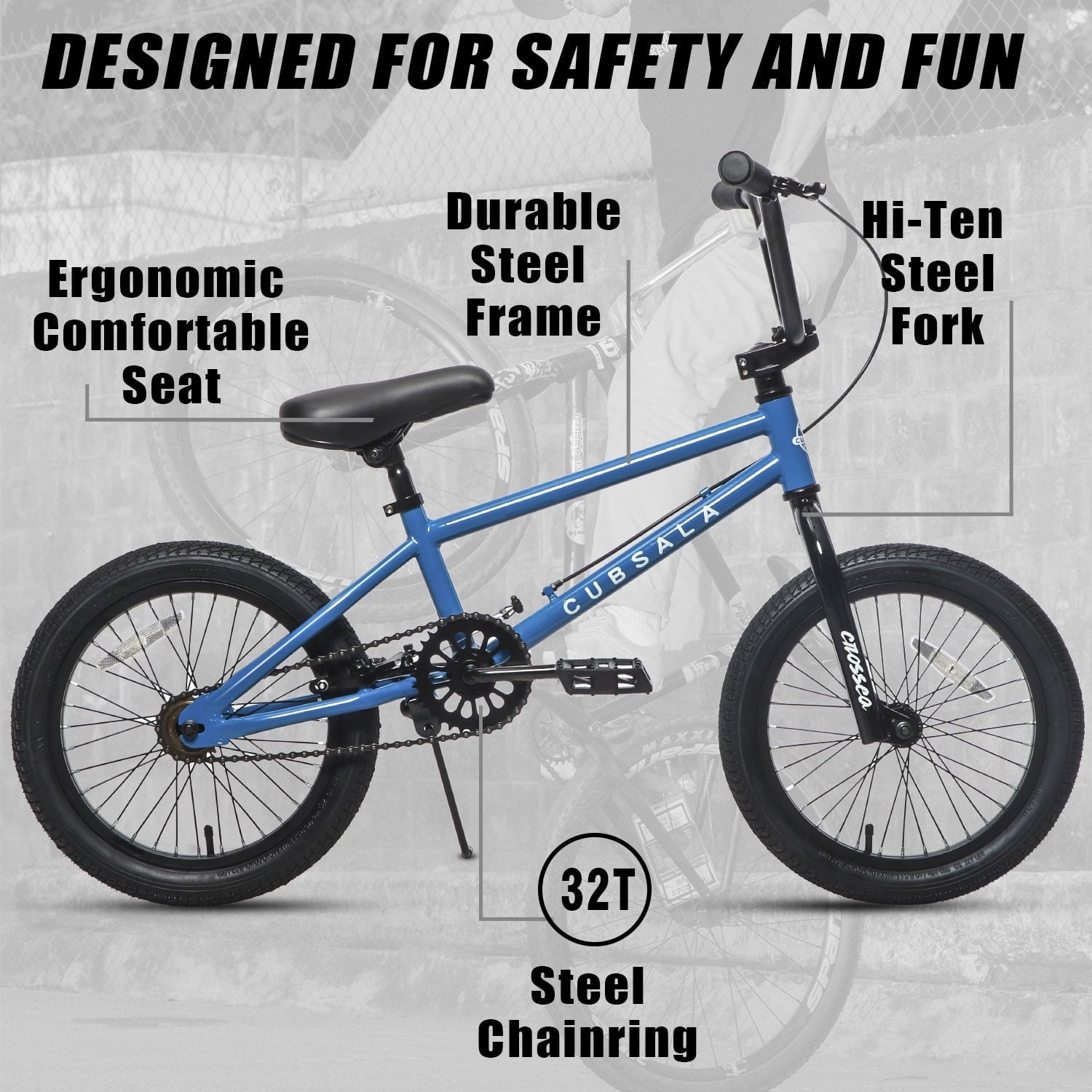 cubsala 18 in Freestyle BMX Kids Bike for Age 5-8 Years Old Boys Girls,Blue