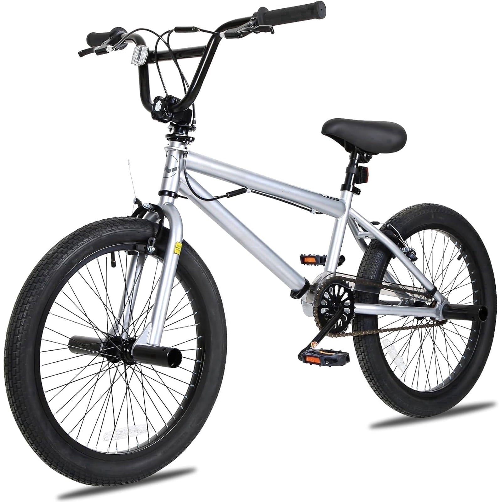 Hykolity 20 inch BMX Bike Freestyle Cycling Trick Bicycle with 4 Pegs for Teenage Adults Men Women Beginners Street Stunt Bike V-Brake Silver